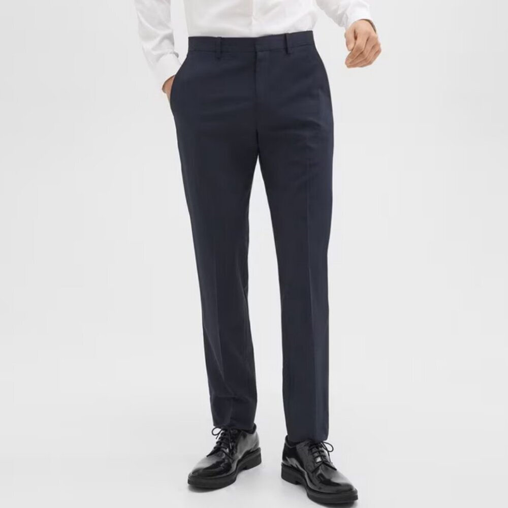 Theory Men's Mayer Trouser Dress Pant in Navy Blue Stretch Wool Career Office 36